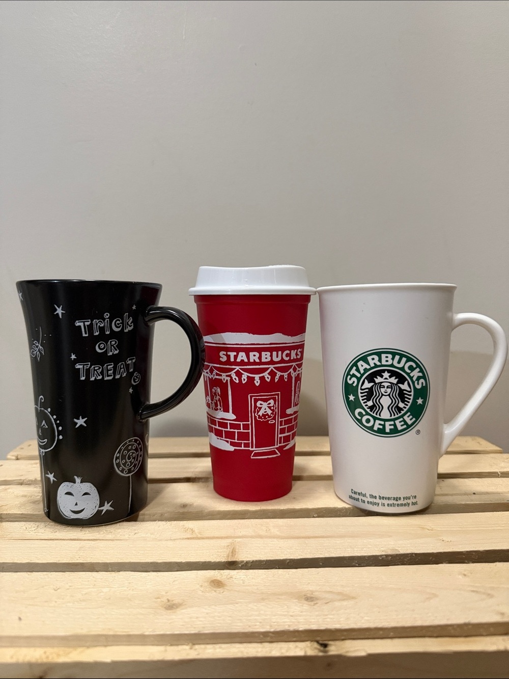 Starbucks Random Collectibles Reusable Cup, Black Trick or Treat and White Mugs